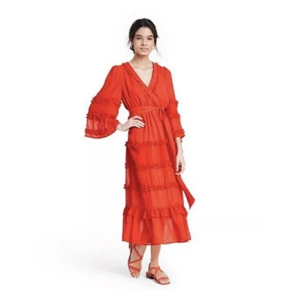 Alexis for Target Orange Angel Sleeve Tiered Ruffle Dress Size Small